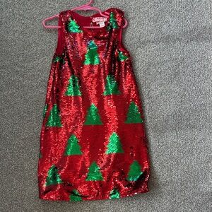 Cat & Jack Red Sequin Dress with Green Tree Design